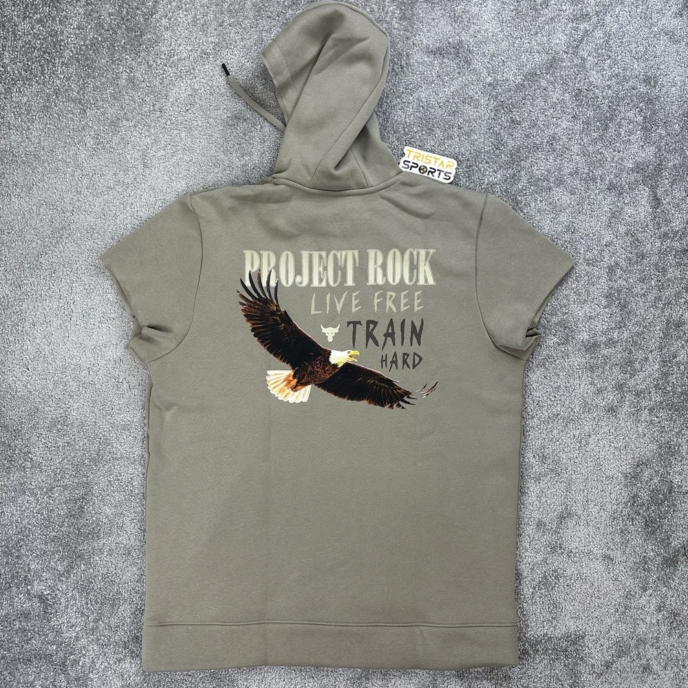 Under Armour Project Rock Short Sleeve Hoodie Mens Size Medium Taupe 1383209